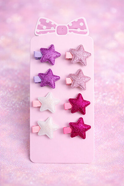 LİNACO Parlak 8’li - Pembe, Mor ve Beyaz Renkli Simli Saç Toka