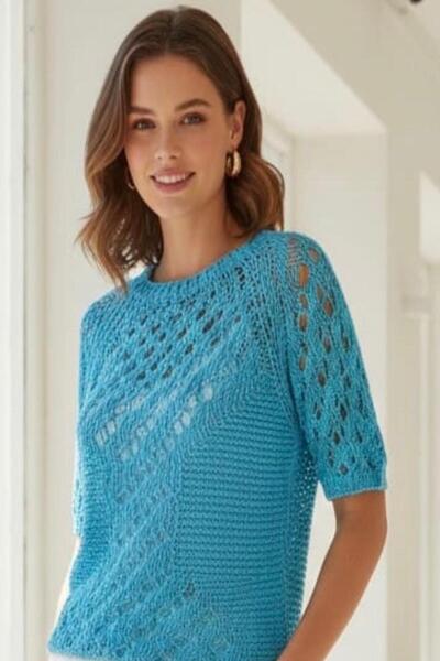 powermıxs Ajur Detaylı Yarım Kol Triko Bluz Şık Tasarım 36 & 42 Beden Uyumludur