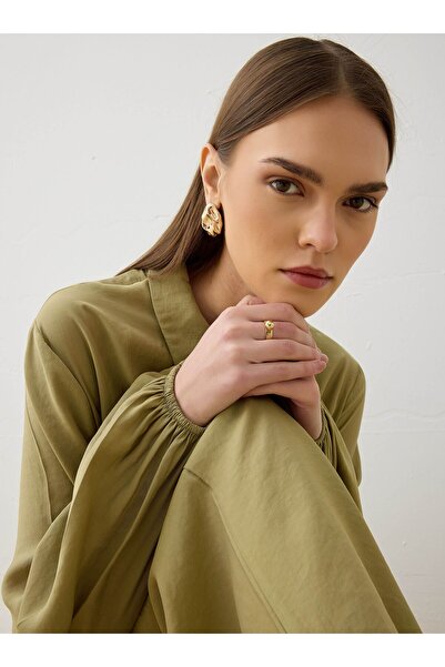 Refka طقم تونيك وبنطلون من قماش المودال مع تفاصيل حزام - أخضر زيتوني - - حصري