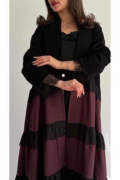 AYA MW2029 - عباية ملكي مع اضافة كلفه دانتيل الاسود مع اضافه الكتان