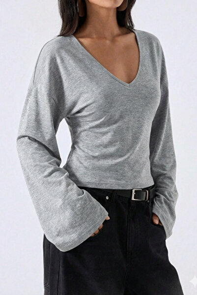 COOL TARZ Women's V-Neck Long Sleeve Blouse with Waist Tie
