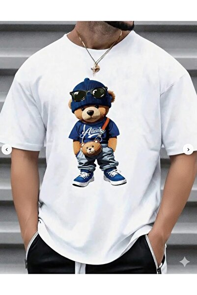 PENTHİLUS Cute Bear Print Men's Two-Piece Set - Men's Bottom - Top Set - T-Sh...