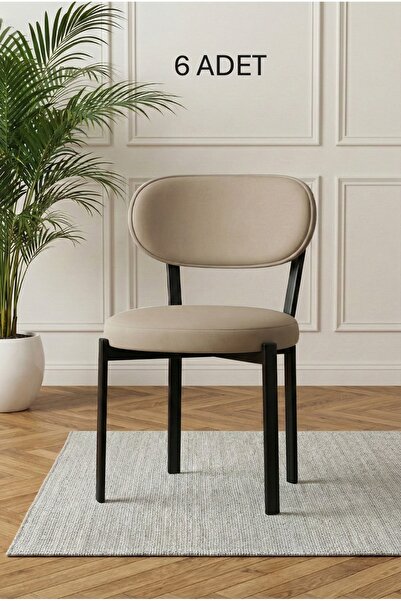 DEREN HOME Pufys Serisi 6 Adet Mutfak Salon Sandalyesi Baby Face Kumaş Siline...