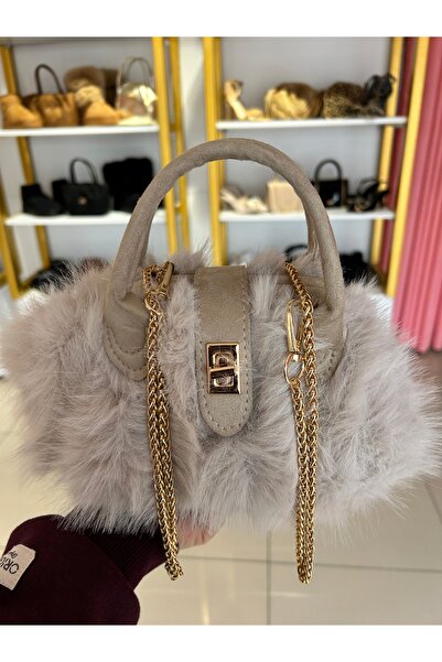 PİNK THE FASHİON Kadın Marina Peluş Çift Askılı Çanta Vizon