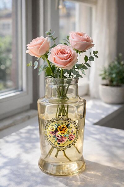 B&B'shop Vintage Desenli Cam Vazo – Dekoratif & Şık Tasarım