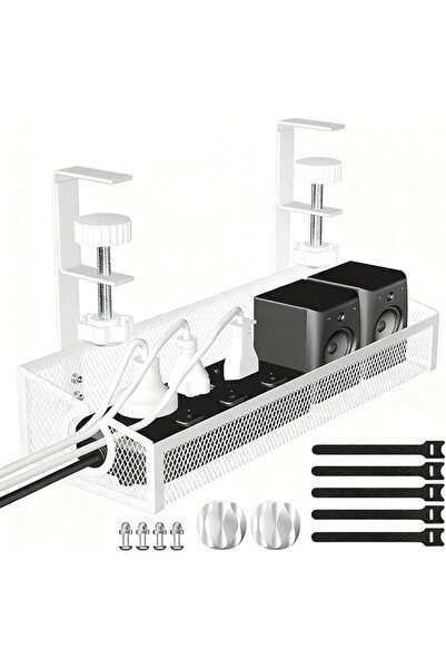 The Bros Under Desk Cable Management Tray, No-Drill Desk Organizer with Clamp...