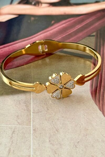 Trendy Butik Steel Zircon Stone Clover Handcuffs