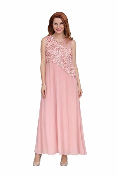 Even Fashion Hamile Giyim Somon Yaprak Desenli Şifon Uzun Abiye Hamile Elbise