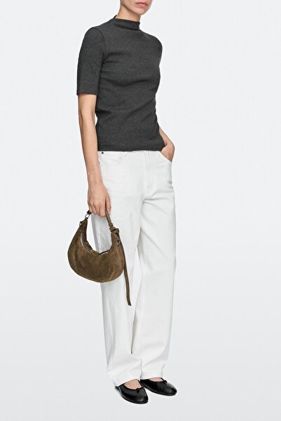 Massimo Dutti Metalik tokalı süet deri çanta