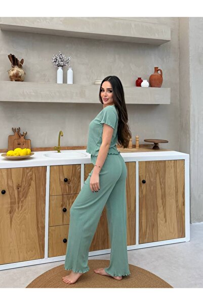 Sohadid Pure 100% Cotton Mint Green Short-Sleeve Women's Pajama Set