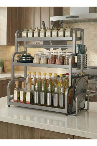 Taimi 3-Tier Metal Organizer Rack,Storage Shelf with Built Cutlery Basket and...