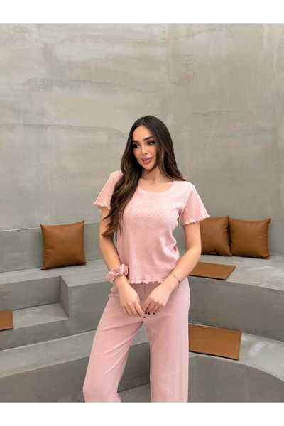 FREEWİSE طقم بيجامة نسائي بأكمام قصيرة مصنوع من القطن الخالص بنسبة 100%