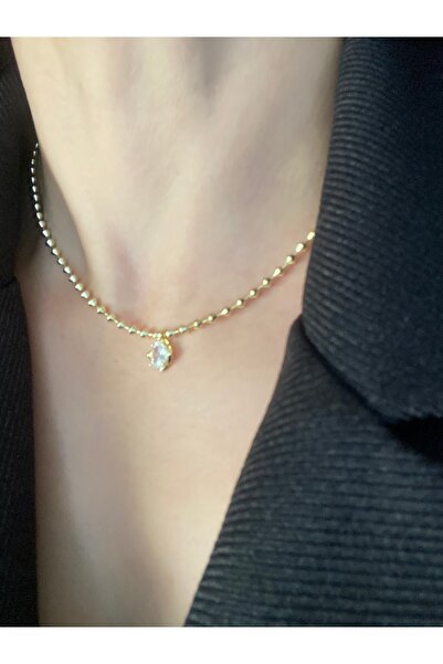 Byoz store 14K Altın Kaplama Damla Taşlı Minimal Kolye – Top Zincirli Zirkon ...