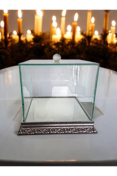Glowvera Gümüş Söz Nişan Çeyiz Bohça Kutusu Cam Fanus 25*25*20 Cm Gelin Damat...