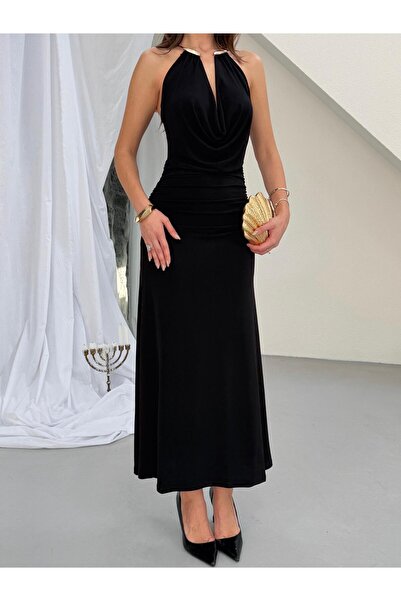 LİSAA BUTİK Φόρεμα με λεπτομέρειες από αξεσουάρ, με γιακά και σχέδιο καραμέλας