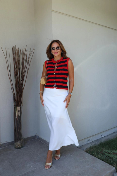 Purple by Banu White Satin Skirt