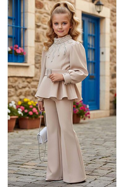 Riccotarz Girl's Blouse with Pearl Detail on the Collar and Lining, Loose Cut...