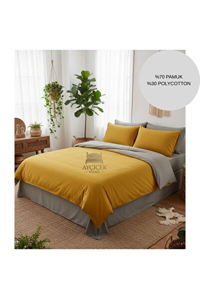 ayçiçek home Double Bedding Set 160/200 Fitted Sheet 200/220 Quilt Size 4 Pie...