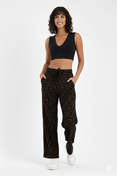 ZACHARIUZ Lace-Up Loose-Leg Casual Trousers with Elastic Waist