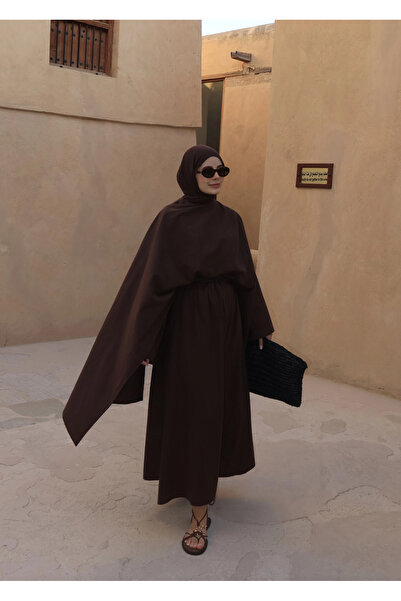 MODA AKSA 8999 ŞAL YAKA ETEKLİ KETEN TAKIM kahve