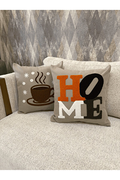 Zeora Home Комплект от 2 декоративни калъфки за възглавници с надпис HOME, с ...