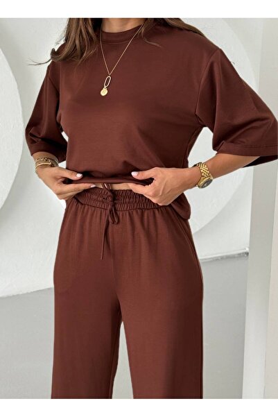 GAMZE ALPTEKİN Premium Fabric Two-Piece Set Casual Blouse Wide-Leg Pants Set