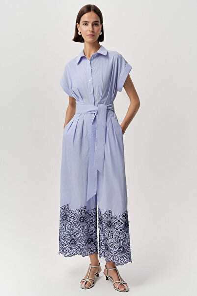 Exquise Short Sleeve Buttoned Regular Jumpsuit with Belted Waist and Pockets