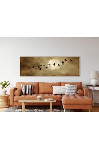 woodhomeworks Tek Parça Gerçek Ahşap Yatay Panorama Çerçeveli Tablo