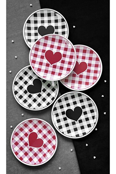 Erbaşlar Colorful Hearts Luxury Ceramic Cake Set for 6 People Cake Plate (20 cm)