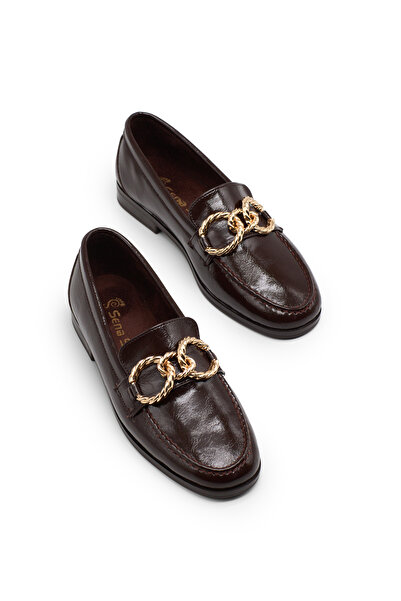 Tonny Black Women's Brown Leather Loafers with Buckle Detail, Comfortable Dai...