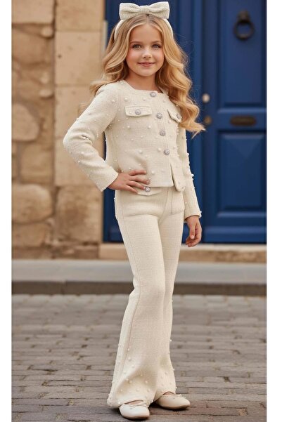 Riccotarz Girl's Pearl Embroidered Jacket with Pocket Detail, Knitwear with P...