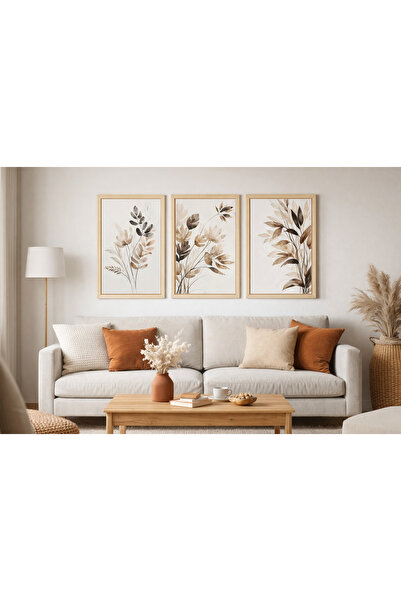 kids town Modern Bohem Yaprak Desenli 3 Parça Çerçeve Görünümlü Duvar Tablosu...