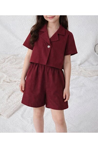 shop Burgundy Woven Jacket Shorts 2-Piece Combination