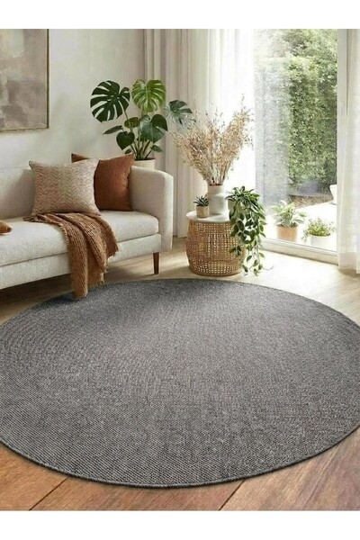 SARAZ HALI Yuvarlak SİSAL Elit 1016 Antrasit Hasır Görünümlü Modern Salon Otu...