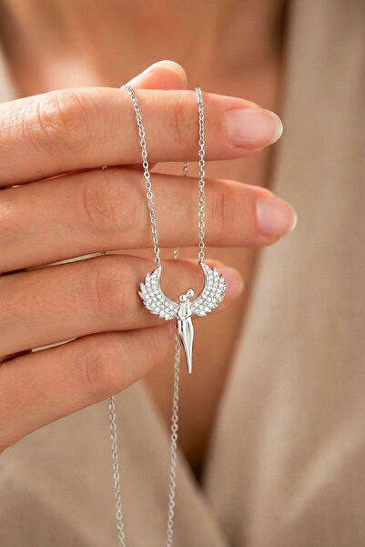 SİLVERA TELKARİ 925 Ayar Gümüş Rodyumlu Sarılan Çift Melek Kolye ST409