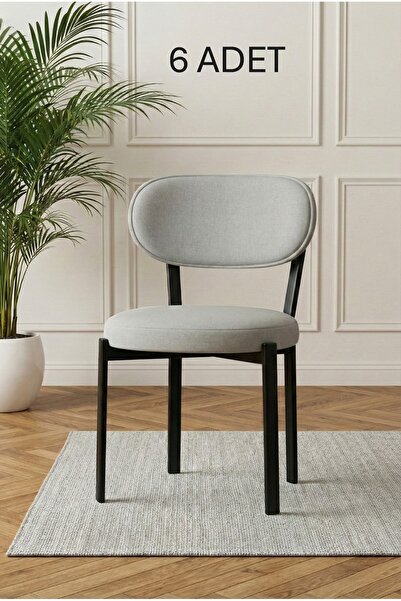 DEREN HOME Pufys Serisi 6 Adet Mutfak Salon Sandalyesi Baby Face Kumaş Siline...