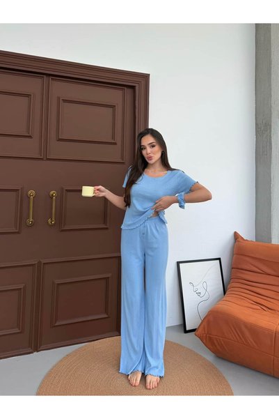 FREEWİSE 100% Pure Cotton Short Sleeve Women's Pajama Set