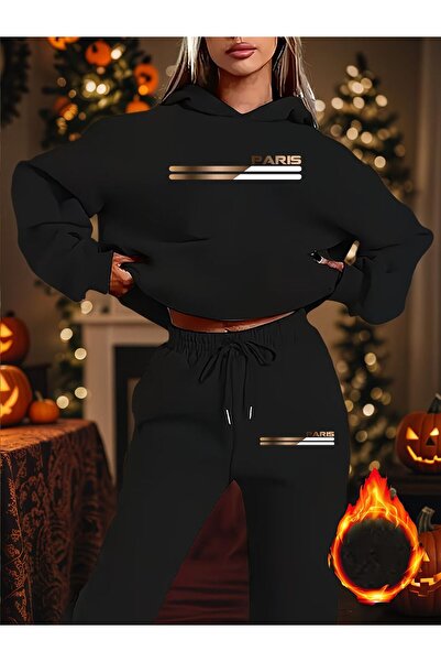 LELVANİ Women Gold Printed Paris Track Suit with Hoodie