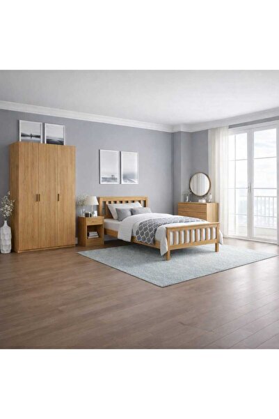 N.zone A modern bedroom set consisting of a bed, wardrobe, dresser, and vanity.