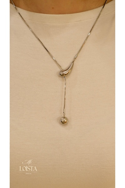 Mi Loista Jewelry Modern Drop Shaped Silver Steel Necklace