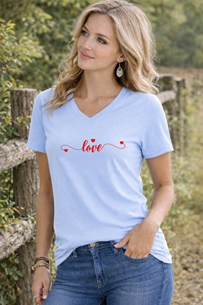 LORVEX V-Neck Women's T-Shirt Comfortable Fit Lovee Printed T-Shirt
