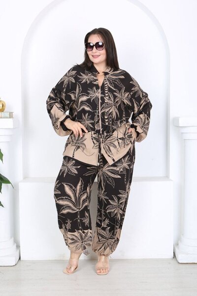 Truva XXL Zippered Bell-Bottom Jacket with Elastic Cuffs and Pants Setpattern...