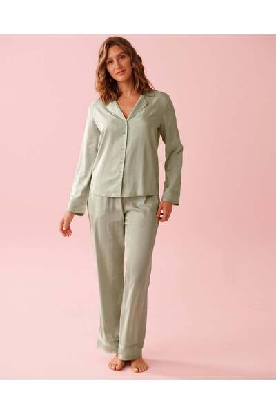 La Vie en Rose طقم بيجاما مخطط بأكمام طويلة من الساتان