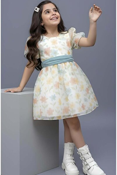 Alesaei-mondo tondo (فستان بناتي ابيض كمام منفوشه 7271)