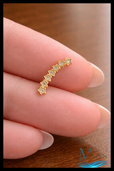 MAZEN 7 Yıldız Taşlı Gold Helix Piercing | 316L Çelik | Kıkırdak Küpe