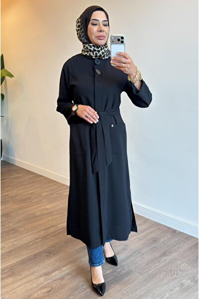 Armine Cep Detaylı Kuşaklı Giy-Çık - Siyah