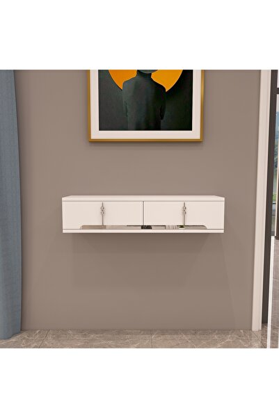 morepp Roza 90 cm Kapaklı, Raflı ,Duvara Monte Dresuar Makyaj Masası beyaz-gümüş