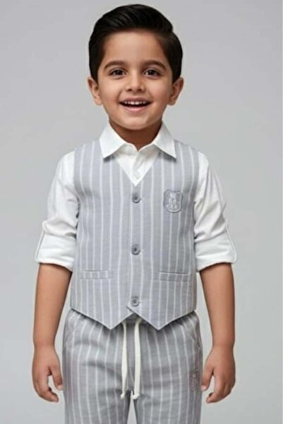 Alesaei-mondo tondo Boys' white shirt with striped vest 4172