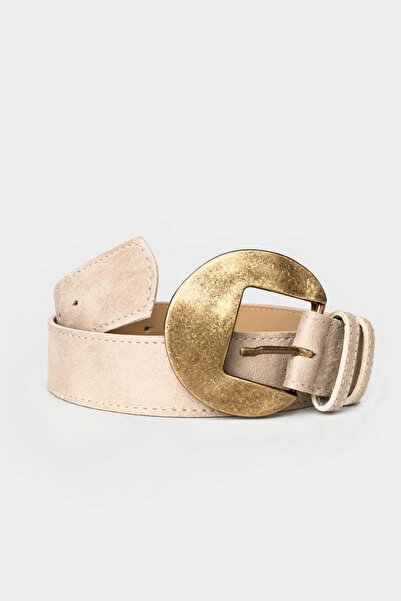 Purple by Banu Bej Oval Metal Buckle Suede Belt