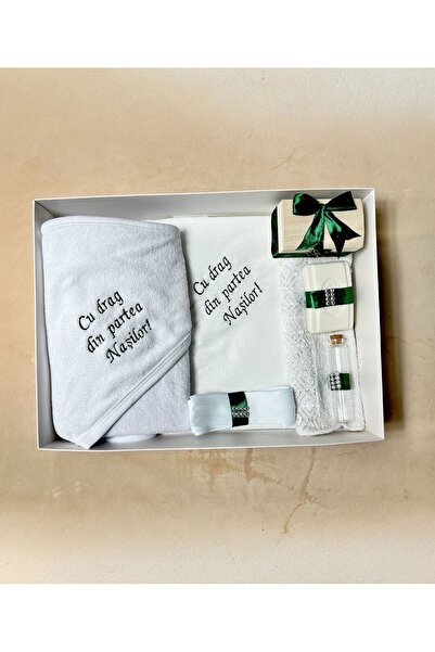 Botez Trusou brodat pe prosop si panza Cu drag din partea nasilor – verde , b...